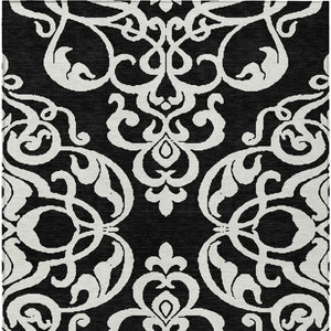 HomeRoots 5' Stylish Black and Ivory Damask Area Rug – Durable, Washable Design for Indoor and Outdoor Use 10' X 14' 614412
