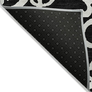 HomeRoots 5' Stylish Black and Ivory Damask Area Rug – Durable, Washable Design for Indoor and Outdoor Use 10' X 14' 614412