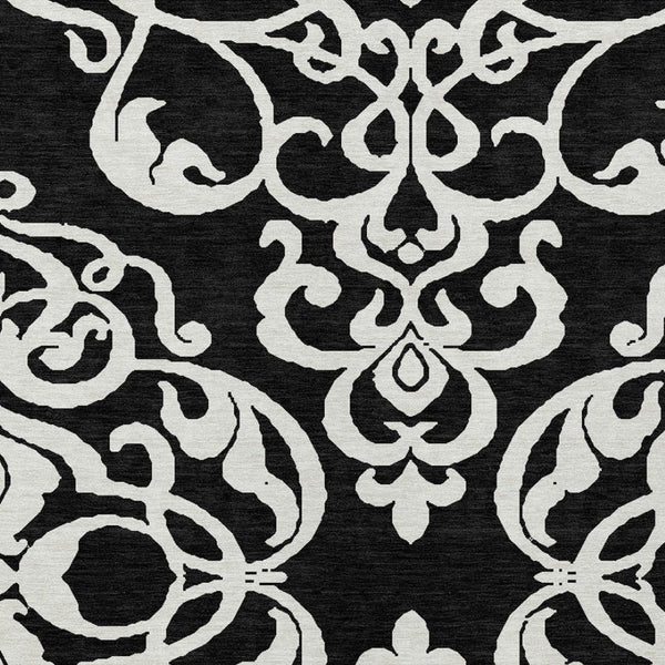 HomeRoots 5' Stylish Black and Ivory Damask Area Rug – Durable, Washable Design for Indoor and Outdoor Use 10' X 14' 614412