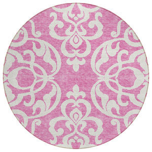 HomeRoots 5' Elegant Blush and Ivory Damask Area Rug - Stylish, Durable, Washable for Indoor and Outdoor Use 8' Round 614415