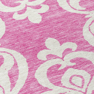 HomeRoots 5' Elegant Blush and Ivory Damask Area Rug - Stylish, Durable, Washable for Indoor and Outdoor Use 8' Round 614415