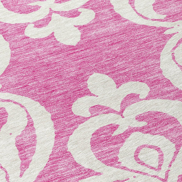 HomeRoots 5' Elegant Blush and Ivory Damask Area Rug - Stylish, Durable, Washable for Indoor and Outdoor Use 8' Round 614415