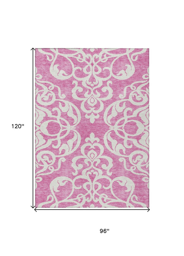 HomeRoots 5' Elegant Blush and Ivory Damask Area Rug - Stylish, Durable, Washable for Indoor and Outdoor Use 8' X 10' 614416