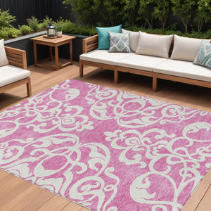 HomeRoots 5' Elegant Blush and Ivory Damask Area Rug - Stylish, Durable, Washable for Indoor and Outdoor Use 8' X 10' 614416