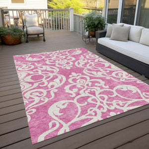 HomeRoots 5' Elegant Blush and Ivory Damask Area Rug - Stylish, Durable, Washable for Indoor and Outdoor Use 8' X 10' 614416