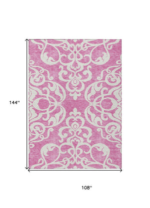 HomeRoots 5' Elegant Blush and Ivory Damask Area Rug - Stylish, Durable, Washable for Indoor and Outdoor Use 9' X 12' 614417