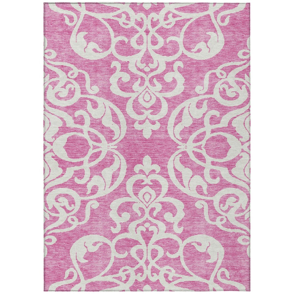 HomeRoots 5' Elegant Blush and Ivory Damask Area Rug - Stylish, Durable, Washable for Indoor and Outdoor Use 9' X 12' 614417