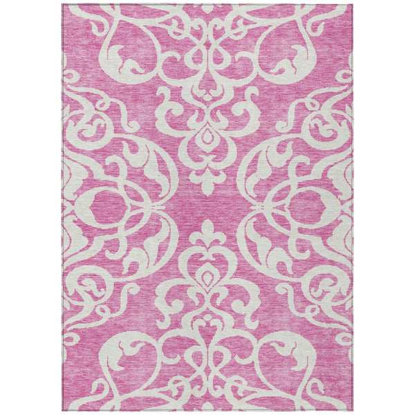 HomeRoots 5' Elegant Blush and Ivory Damask Area Rug - Stylish, Durable, Washable for Indoor and Outdoor Use 9' X 12' 614417