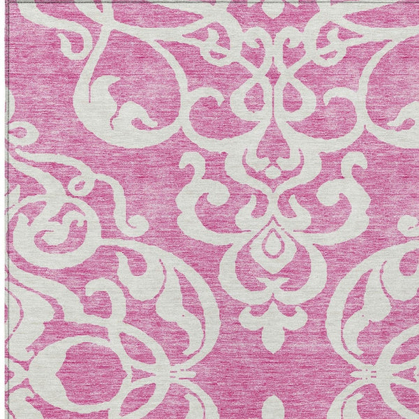 HomeRoots 5' Elegant Blush and Ivory Damask Area Rug - Stylish, Durable, Washable for Indoor and Outdoor Use 9' X 12' 614417