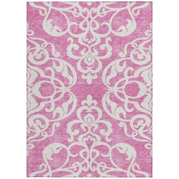 HomeRoots 5' Elegant Blush and Ivory Damask Area Rug - Stylish, Durable, Washable for Indoor and Outdoor Use 10' X 14' 614418
