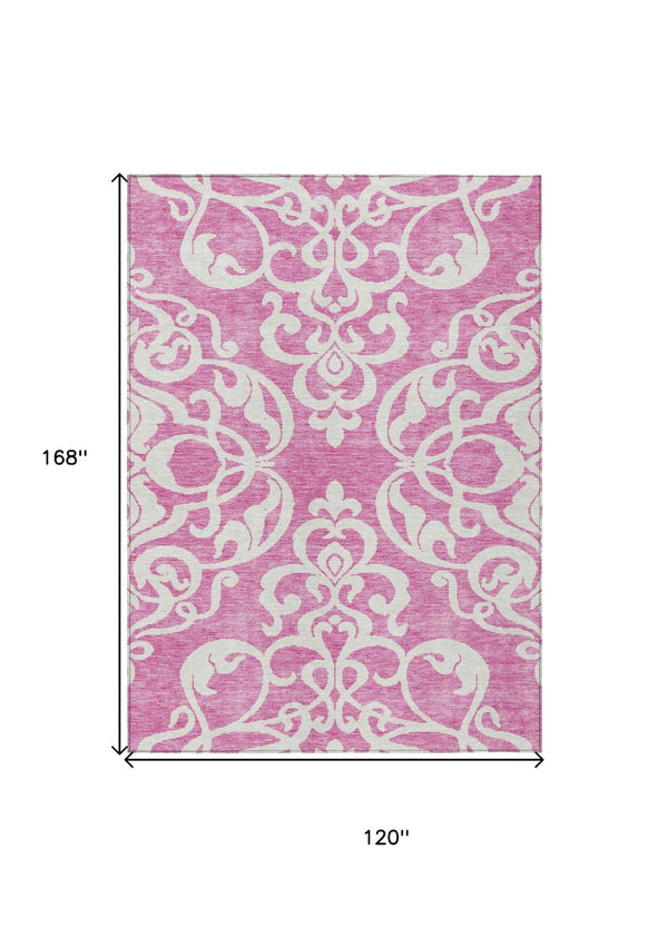 HomeRoots 5' Elegant Blush and Ivory Damask Area Rug - Stylish, Durable, Washable for Indoor and Outdoor Use 10' X 14' 614418