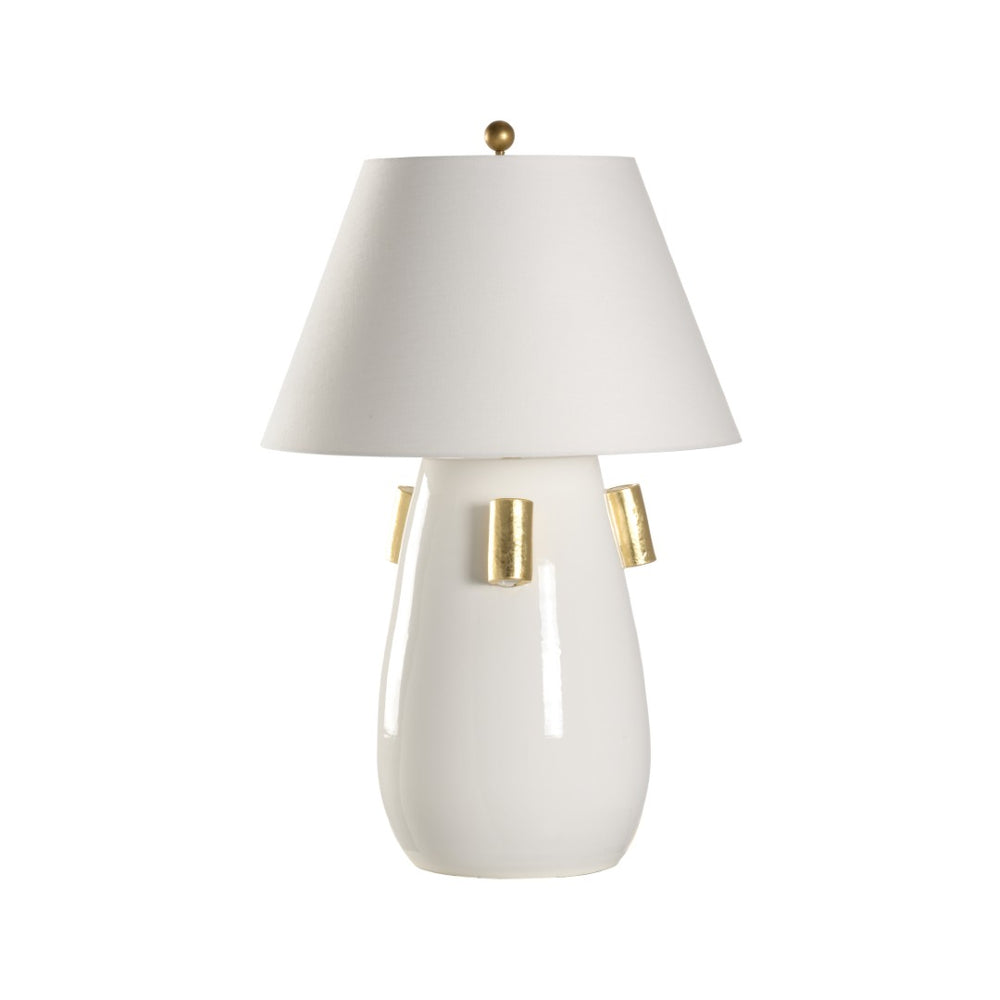 Wildwood Blanco Ceramic Lamp With Gold Leaf Accents — Large 36.5" Glossy White Italian Table Lamp For Luxe Spaces 61442