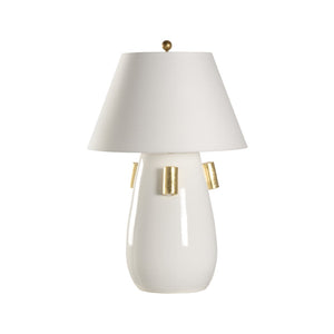 Wildwood Blanco Ceramic Lamp With Gold Leaf Accents — Large 36.5" Glossy White Italian Table Lamp For Luxe Spaces 61442