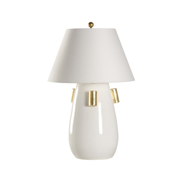 Wildwood Blanco Ceramic Lamp With Gold Leaf Accents — Large 36.5" Glossy White Italian Table Lamp For Luxe Spaces 61442