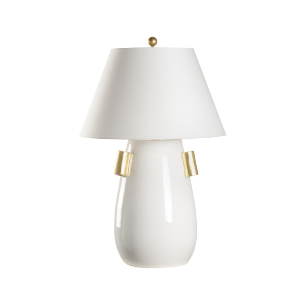 Wildwood Blanco Ceramic Lamp With Gold Leaf Accents — Large 36.5" Glossy White Italian Table Lamp For Luxe Spaces 61442