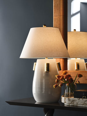 Wildwood Blanco Ceramic Lamp With Gold Leaf Accents — Large 36.5" Glossy White Italian Table Lamp For Luxe Spaces 61442