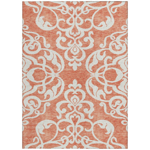 HomeRoots 5' Timeless Coral and Ivory Damask Area Rug – Washable, Durable Elegance for Indoor and Outdoor Spaces 5' X 8' 614420