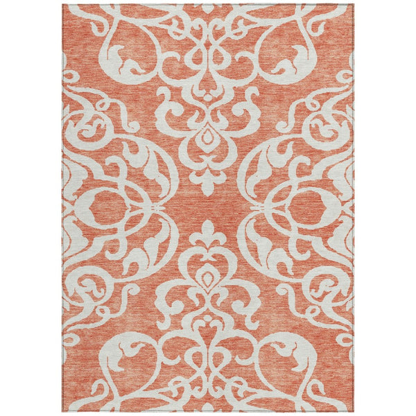 HomeRoots 5' Timeless Coral and Ivory Damask Area Rug – Washable, Durable Elegance for Indoor and Outdoor Spaces 5' X 8' 614420