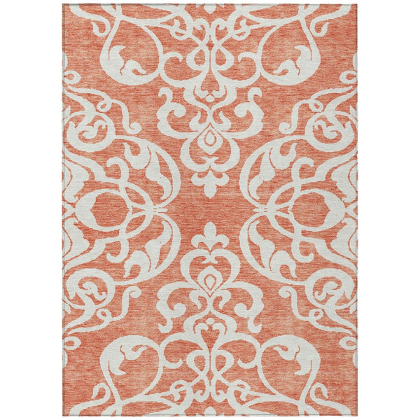 HomeRoots 5' Timeless Coral and Ivory Damask Area Rug – Washable, Durable Elegance for Indoor and Outdoor Spaces 5' X 8' 614420
