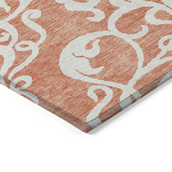 HomeRoots 5' Timeless Coral and Ivory Damask Area Rug – Washable, Durable Elegance for Indoor and Outdoor Spaces 5' X 8' 614420