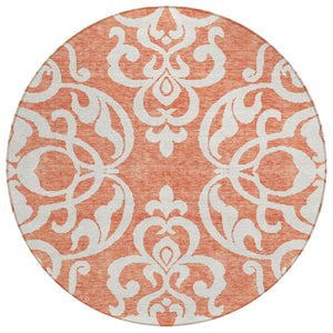 HomeRoots 5' Timeless Coral and Ivory Damask Area Rug – Washable, Durable Elegance for Indoor and Outdoor Spaces 8' Round 614421