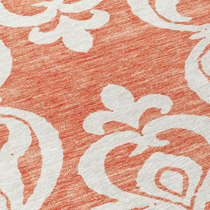 HomeRoots 5' Timeless Coral and Ivory Damask Area Rug – Washable, Durable Elegance for Indoor and Outdoor Spaces 8' Round 614421