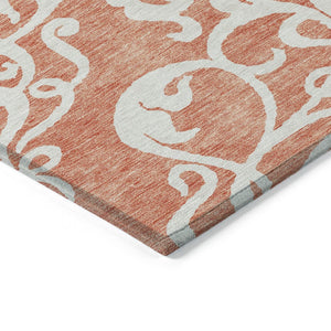 HomeRoots 5' Timeless Coral and Ivory Damask Area Rug – Washable, Durable Elegance for Indoor and Outdoor Spaces 8' X 10' 614422