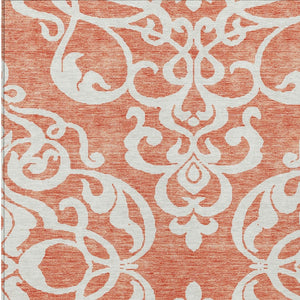 HomeRoots 5' Timeless Coral and Ivory Damask Area Rug – Washable, Durable Elegance for Indoor and Outdoor Spaces 8' X 10' 614422