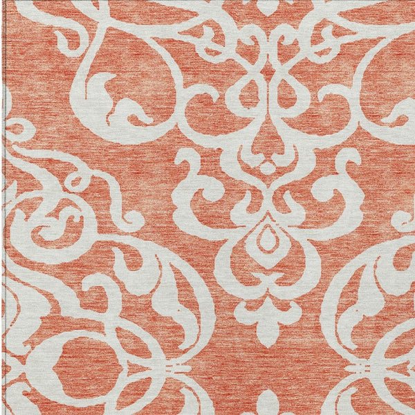 HomeRoots 5' Timeless Coral and Ivory Damask Area Rug – Washable, Durable Elegance for Indoor and Outdoor Spaces 8' X 10' 614422