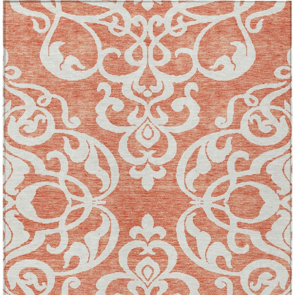 HomeRoots 5' Timeless Coral and Ivory Damask Area Rug – Washable, Durable Elegance for Indoor and Outdoor Spaces 9' X 12' 614423