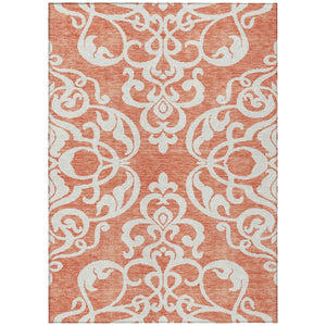 HomeRoots 5' Timeless Coral and Ivory Damask Area Rug – Washable, Durable Elegance for Indoor and Outdoor Spaces 9' X 12' 614423