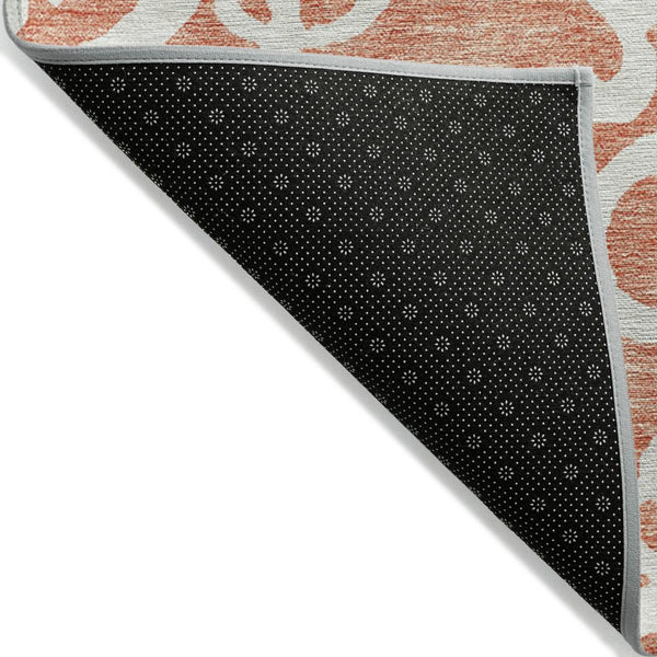 HomeRoots 5' Timeless Coral and Ivory Damask Area Rug – Washable, Durable Elegance for Indoor and Outdoor Spaces 9' X 12' 614423