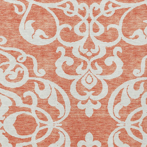 HomeRoots 5' Timeless Coral and Ivory Damask Area Rug – Washable, Durable Elegance for Indoor and Outdoor Spaces 9' X 12' 614423