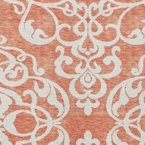 HomeRoots 5' Timeless Coral and Ivory Damask Area Rug – Washable, Durable Elegance for Indoor and Outdoor Spaces 9' X 12' 614423