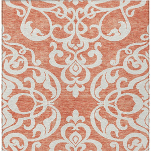 HomeRoots 5' Timeless Coral and Ivory Damask Area Rug – Washable, Durable Elegance for Indoor and Outdoor Spaces 10' X 14' 614424