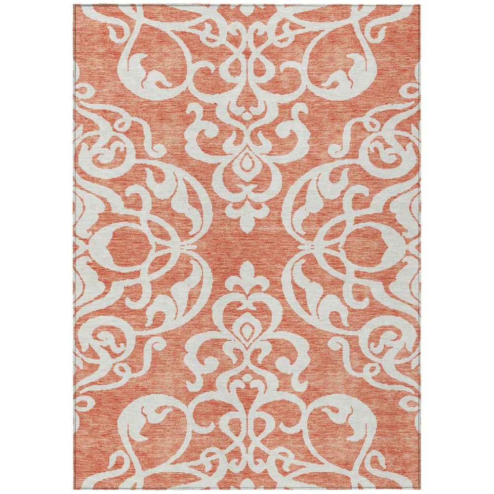 HomeRoots 5' Timeless Coral and Ivory Damask Area Rug – Washable, Durable Elegance for Indoor and Outdoor Spaces 10' X 14' 614424