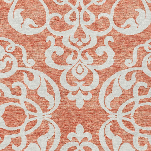 HomeRoots 5' Timeless Coral and Ivory Damask Area Rug – Washable, Durable Elegance for Indoor and Outdoor Spaces 10' X 14' 614424