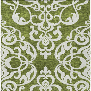 HomeRoots 5' Elegant Green and Ivory Damask Area Rug - Stylish, Washable, Indoor/Outdoor Durability for Every Space 5' X 8' 614426