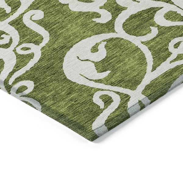 HomeRoots 5' Elegant Green and Ivory Damask Area Rug - Stylish, Washable, Indoor/Outdoor Durability for Every Space 5' X 8' 614426