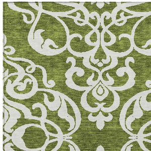 HomeRoots 5' Elegant Green and Ivory Damask Area Rug - Stylish, Washable, Indoor/Outdoor Durability for Every Space 5' X 8' 614426