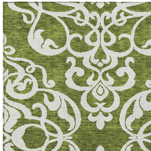 HomeRoots 5' Elegant Green and Ivory Damask Area Rug - Stylish, Washable, Indoor/Outdoor Durability for Every Space 5' X 8' 614426