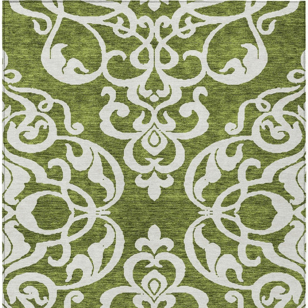 HomeRoots 5' Elegant Green and Ivory Damask Area Rug - Stylish, Washable, Indoor/Outdoor Durability for Every Space 8' X 10' 614428