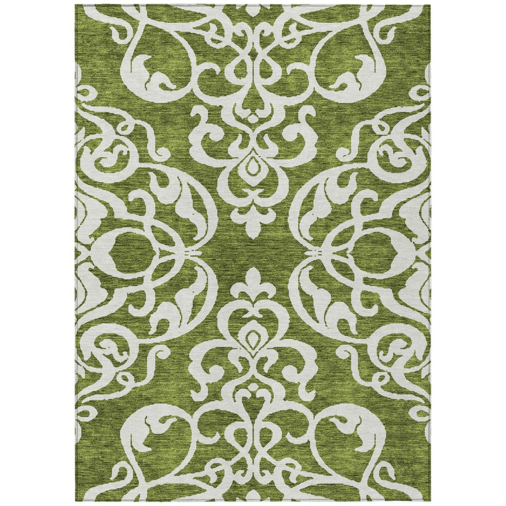 HomeRoots 5' Elegant Green and Ivory Damask Area Rug - Stylish, Washable, Indoor/Outdoor Durability for Every Space 8' X 10' 614428