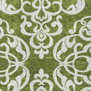 HomeRoots 5' Elegant Green and Ivory Damask Area Rug - Stylish, Washable, Indoor/Outdoor Durability for Every Space 8' X 10' 614428