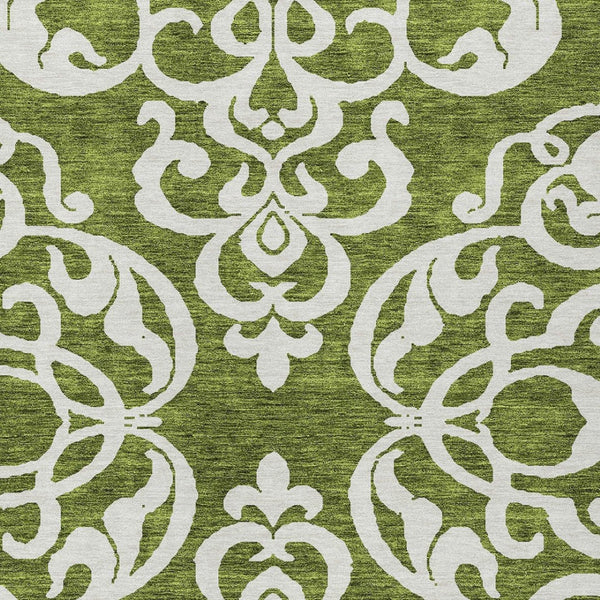 HomeRoots 5' Elegant Green and Ivory Damask Area Rug - Stylish, Washable, Indoor/Outdoor Durability for Every Space 8' X 10' 614428