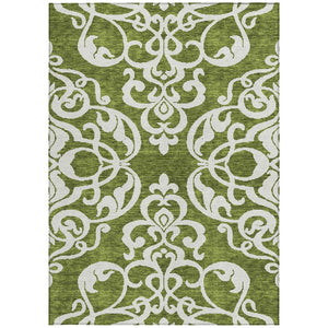 HomeRoots 5' Elegant Green and Ivory Damask Area Rug - Stylish, Washable, Indoor/Outdoor Durability for Every Space 9' X 12' 614429