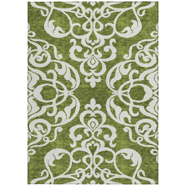 HomeRoots 5' Elegant Green and Ivory Damask Area Rug - Stylish, Washable, Indoor/Outdoor Durability for Every Space 9' X 12' 614429