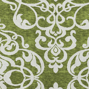 HomeRoots 5' Elegant Green and Ivory Damask Area Rug - Stylish, Washable, Indoor/Outdoor Durability for Every Space 9' X 12' 614429