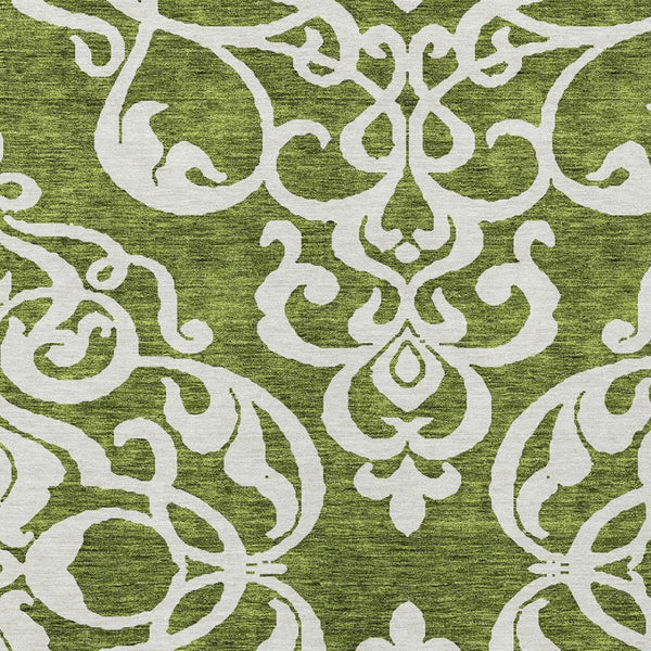 HomeRoots 5' Elegant Green and Ivory Damask Area Rug - Stylish, Washable, Indoor/Outdoor Durability for Every Space 9' X 12' 614429
