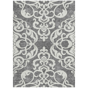 HomeRoots 5' Gray and Ivory Damask Area Rug – Elegant, Durable, Machine Washable for Indoor and Outdoor Spaces 5' X 8' 614432